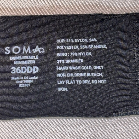 SOMA UNBELIEVABLE Minimizer Black Women's Intimate Bra 36DDD - Picture 7 of 11